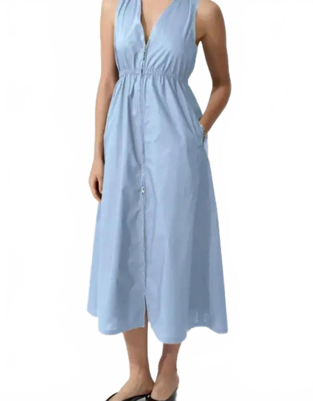 NEW DELUC rubbens zip front dress in light blue